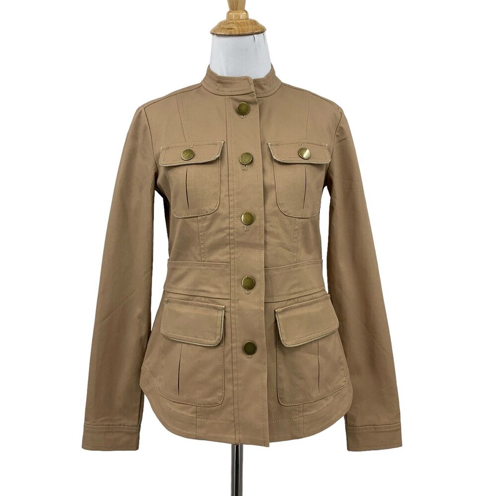 Ann Taylor Loft Jacket Womens XXS 2XS Camel Twill Pocket Long Sleeve Utility